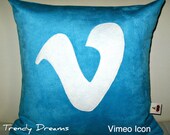 Free US shipping Unique Designer 16x16 Faux Suede Turquoise Pillow Cover with  Vimeo  Icon  Applique