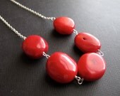 Red Bamboo Coral on Sterling Silver Chain Necklace SALE Valentines Under 50