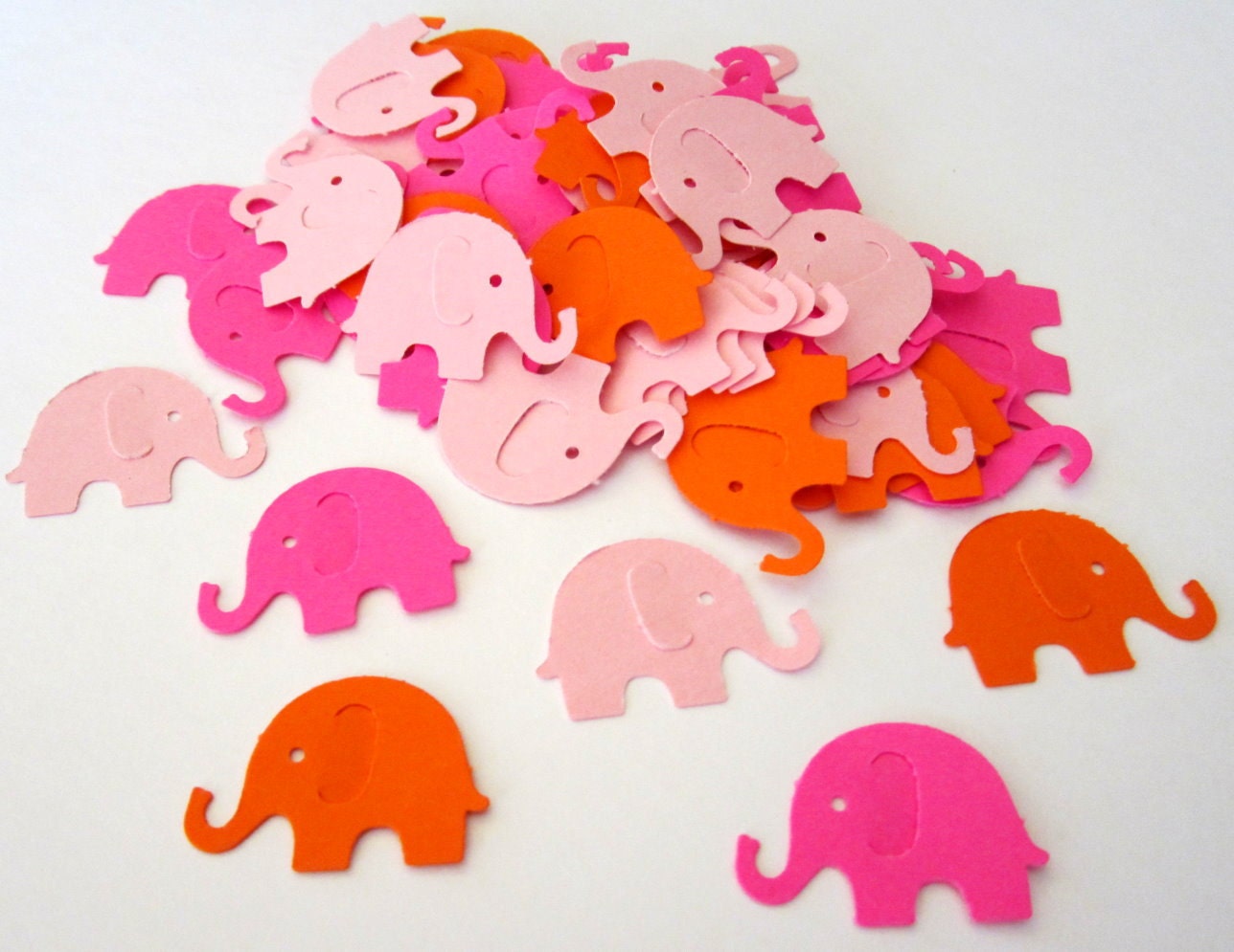 60 Elephant Hot Pink Light Pink Orange Paper Piecing Embellishments Scrapbooking Confetti Tag