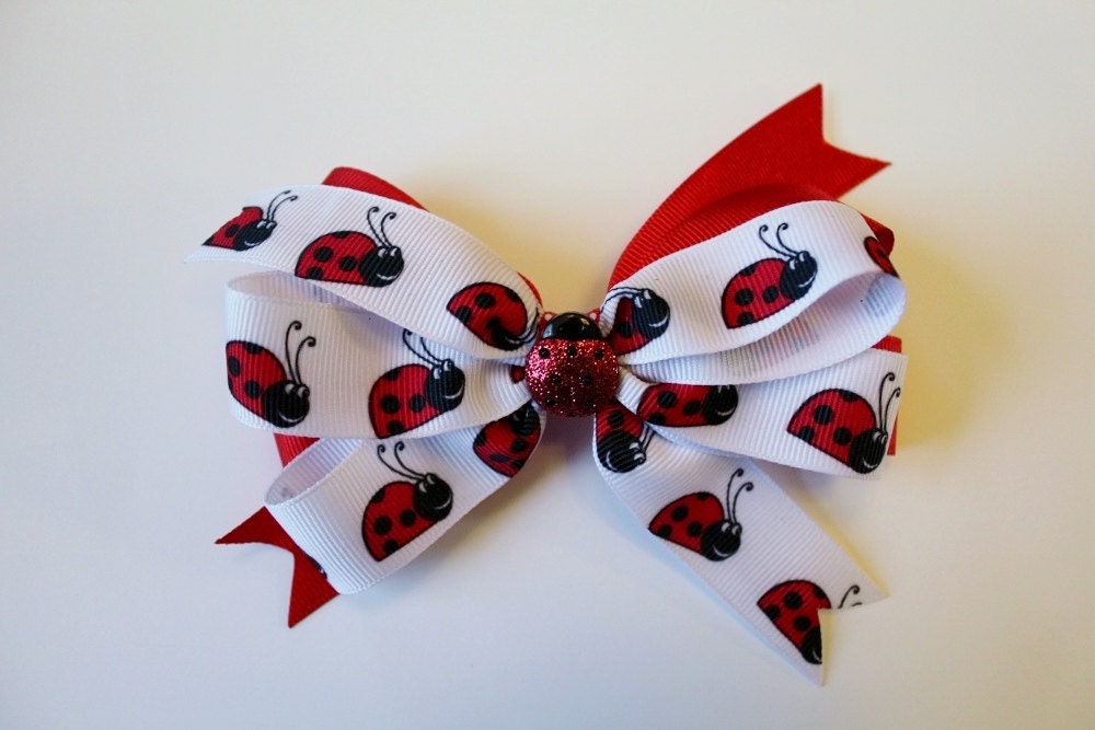 Large Red and White Lady Bug Boutique Hair Bow