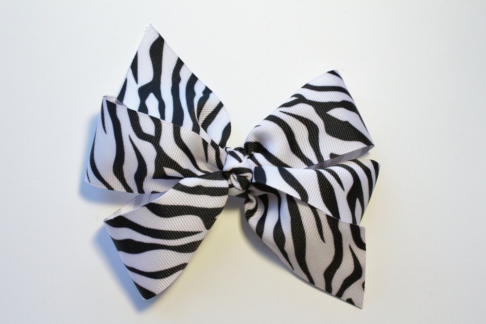 Large Black and White Zebra Print Boutique Hair Bow
