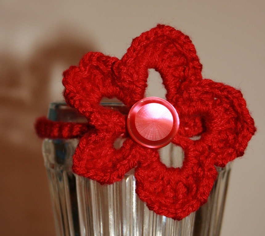 Crochet Red Flower Hair Tie