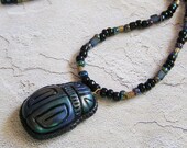 Ancient Egypt Iridescent Sculpted Scarab Beetle Polymer Clay Necklace