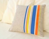 Natural beige linen with multicolor stripes design pillow cover