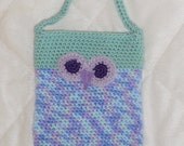 Crochet Owl bag soft green and blue