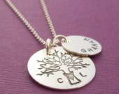 Family Oak Tree Necklace - Personalized Tree of Life with Initials and Child's Name - Custom Hand Stamped Sterling Silver by EWD