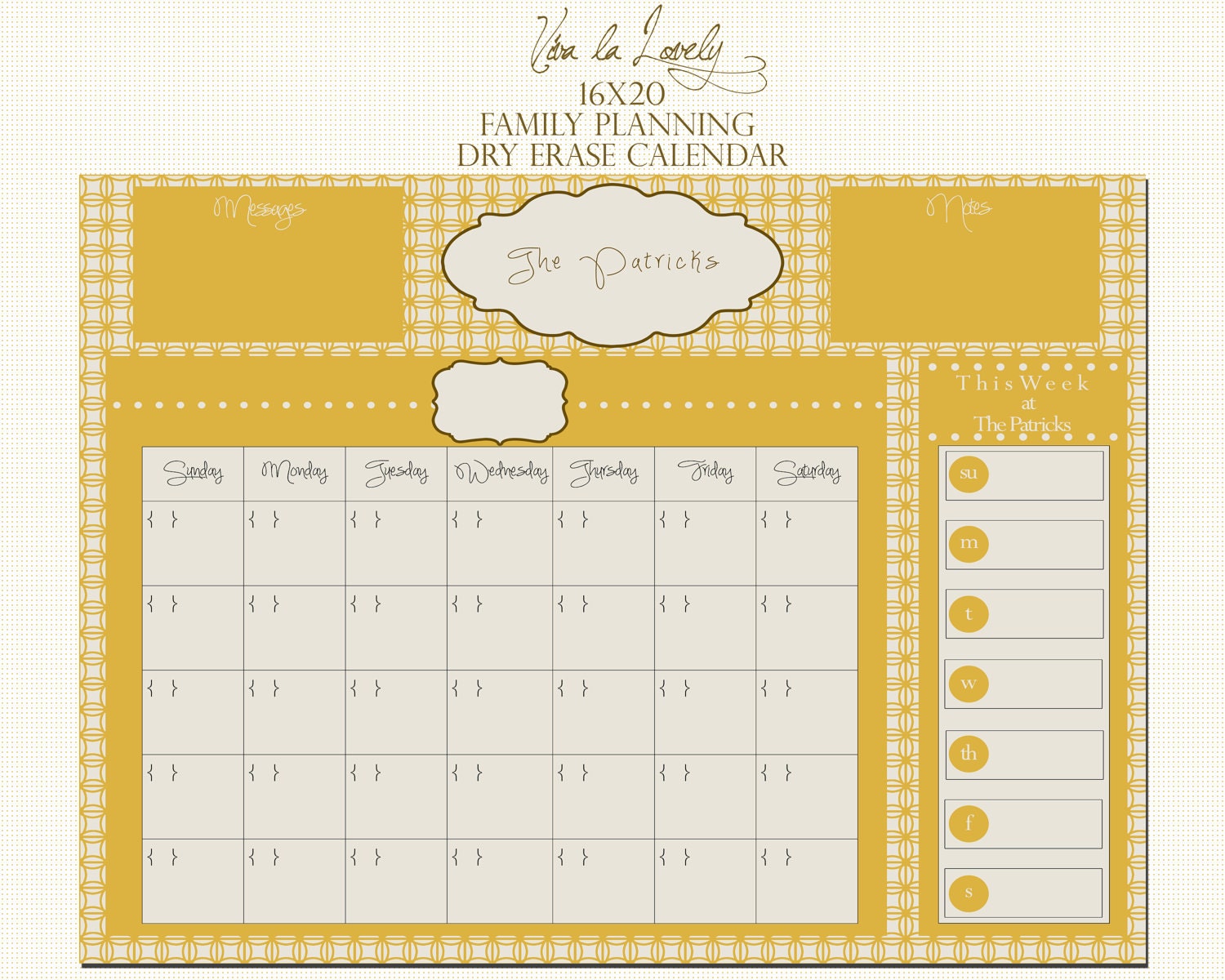 Large Personalized Dry Erase Calendar Print, Sized 16x20--Add Your Own Frame, Custom Dry Erase Print, Great for Family Planning