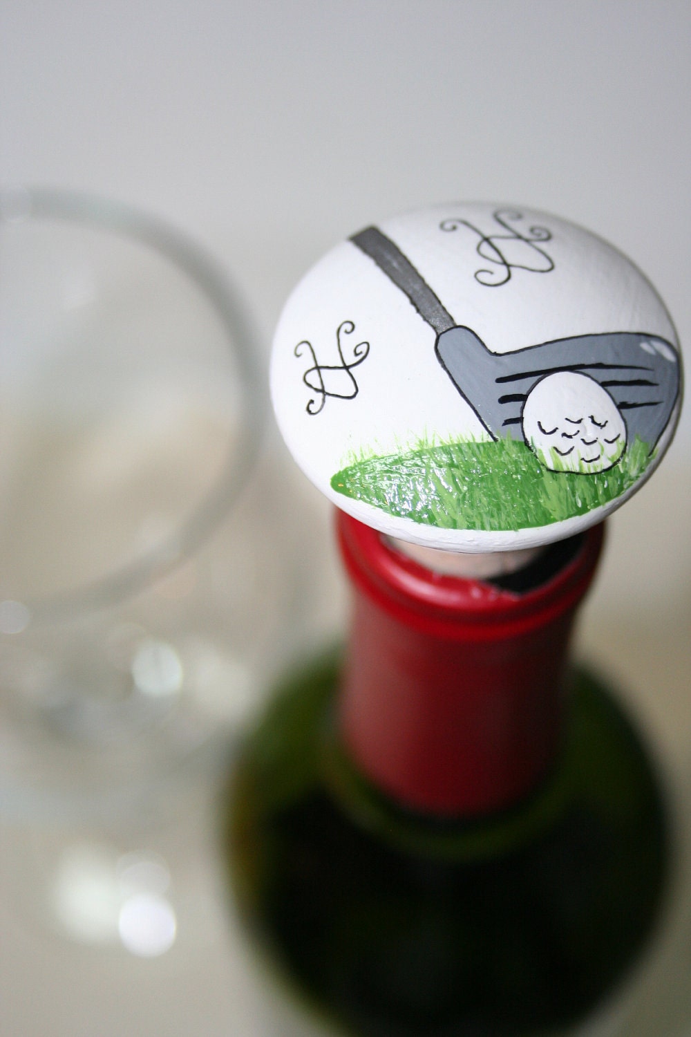 Golf Wine Stopper with Your Initials of Choice or Without Letters