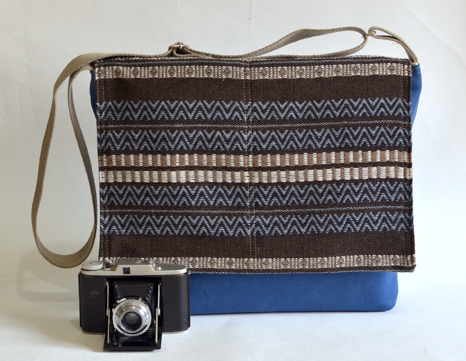 DENIM BLUE Southwest Navajo Messenger bag  Travel bag -17 " Laptop Cross body bag/ Aztec Flap