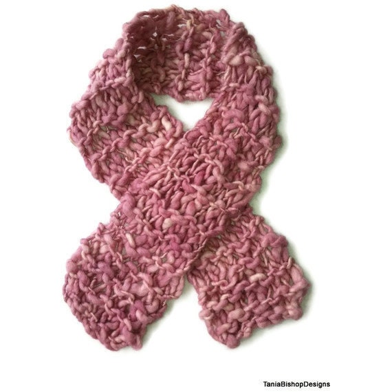 Hand Knitted Scarf in Pink Chunky Hand Spun and Hand Dyed Pure Wool Yarn from Australia