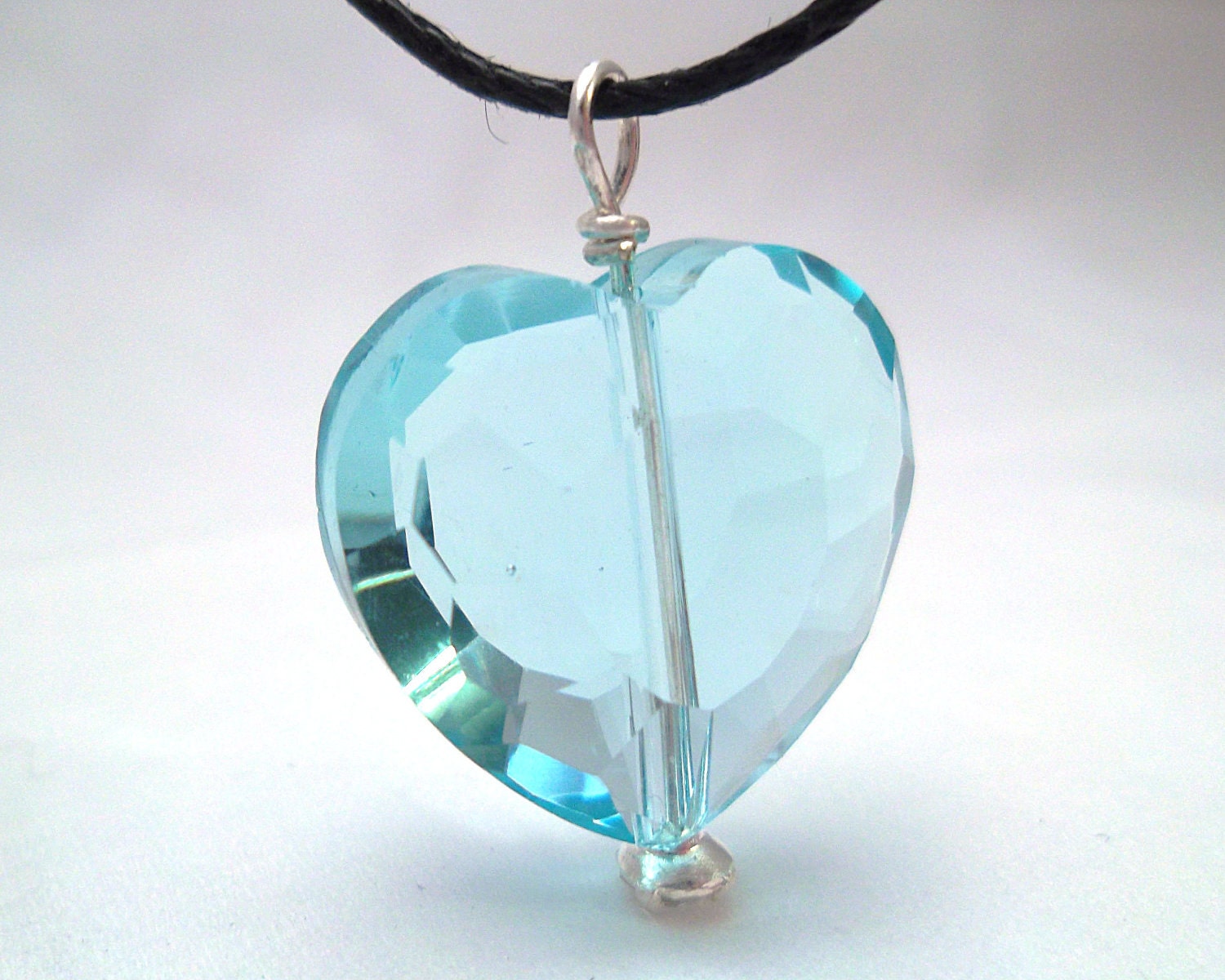 Aquamarine Teal Valentine's Day Heart Necklace