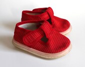 kids toddler shoes 3 4 red nylon t strap sneakers. babies. girl boy nautical.