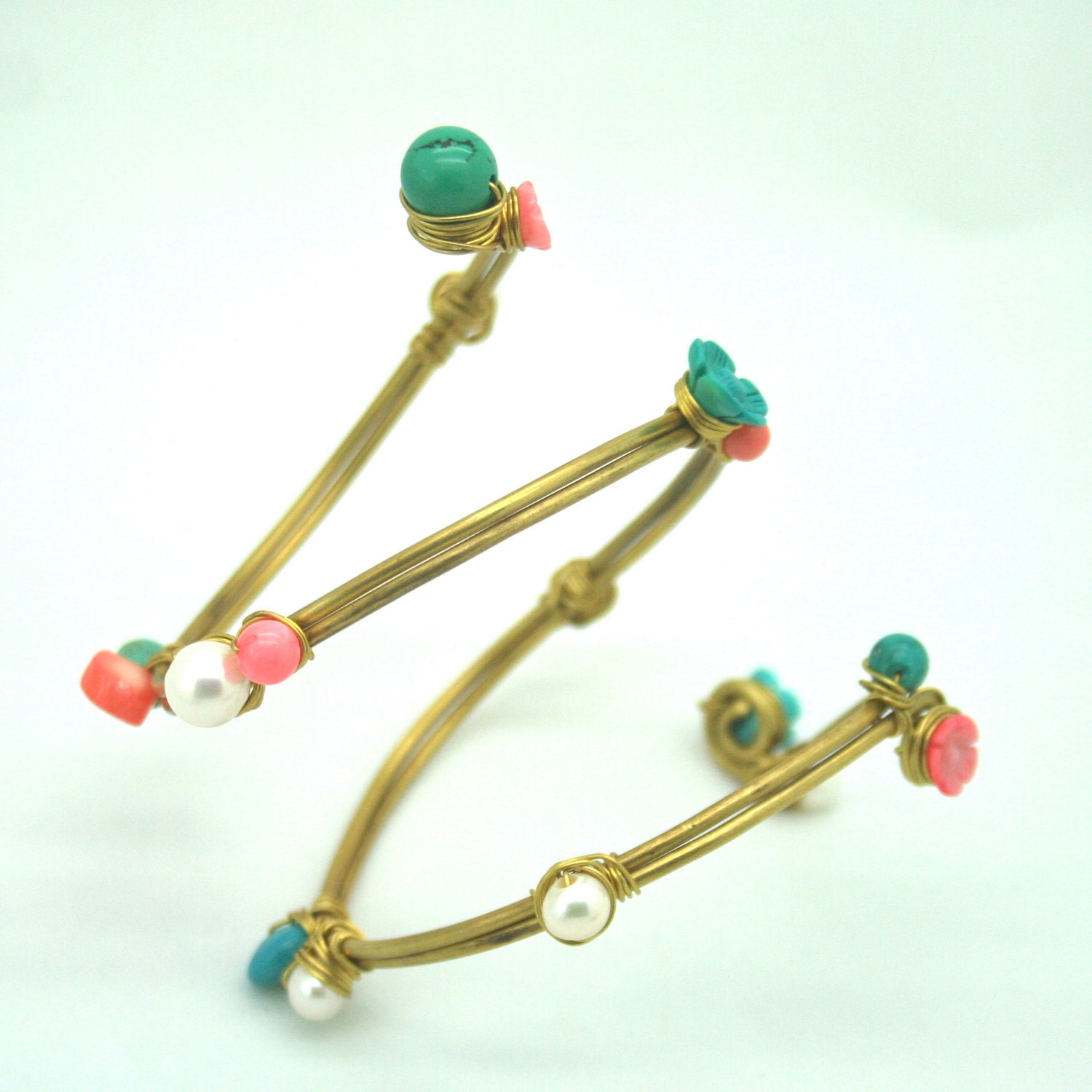Coral  and turquoise cuff  and armlet