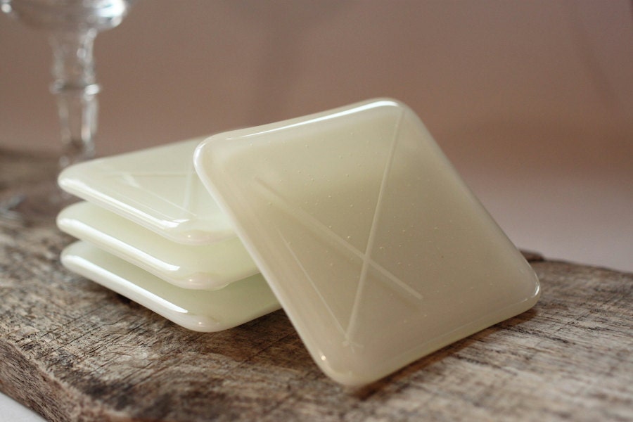 Fused Glass Coasters 4 - Chic Ivory