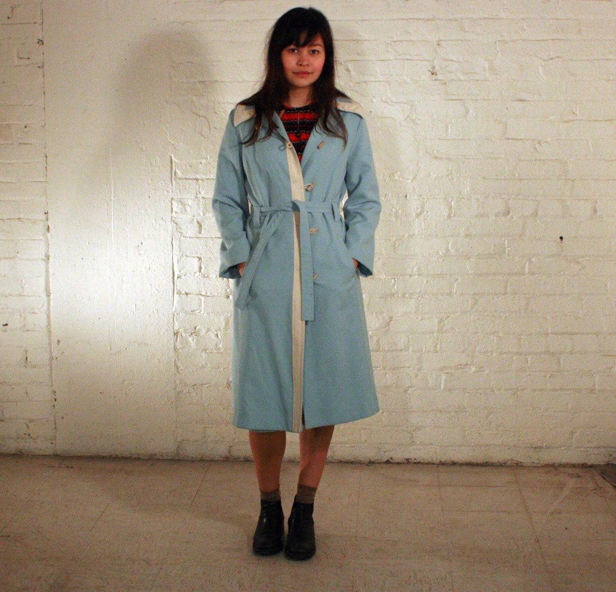 TOGGLE TRENCH - Pale Blue & Ivory - 60s