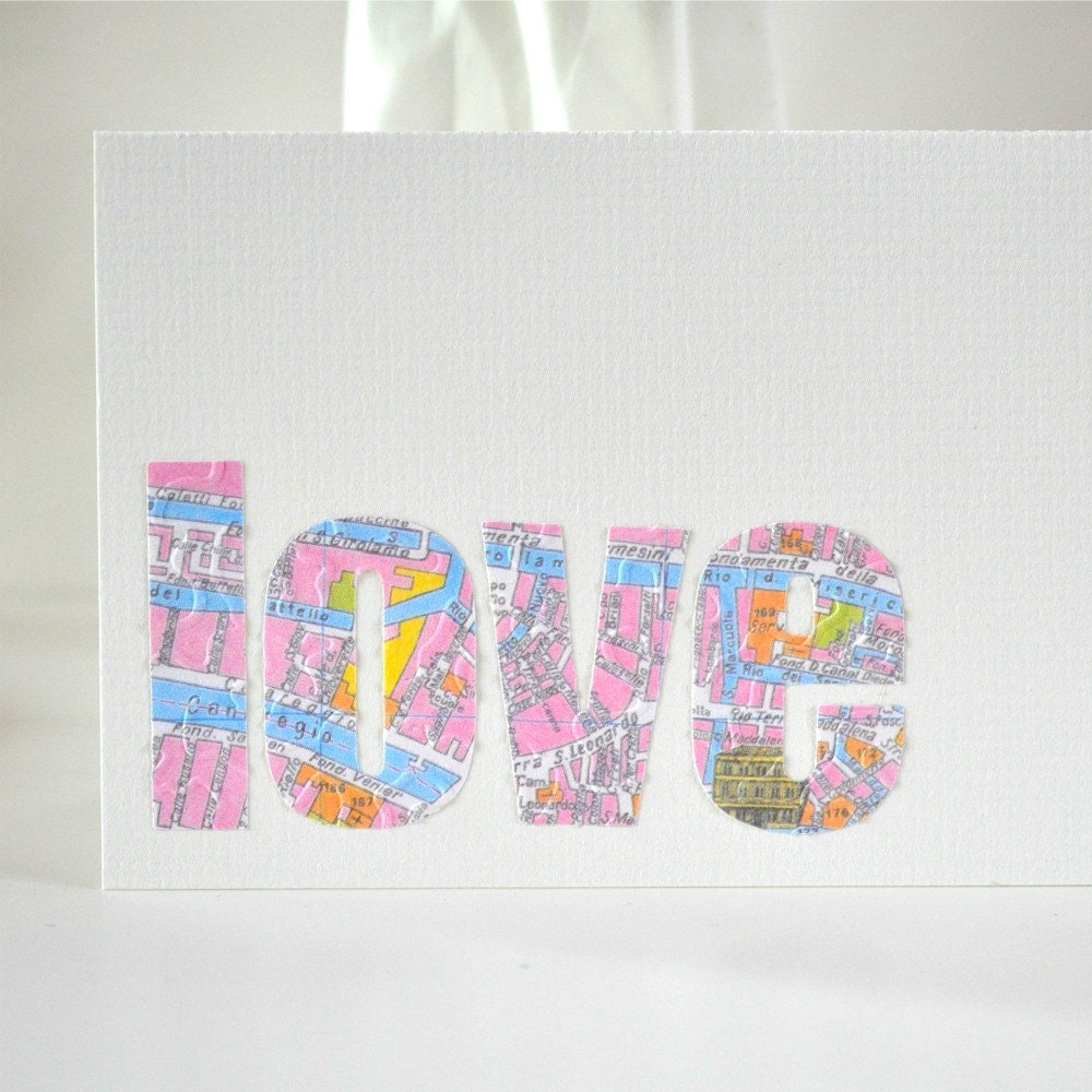 20% SALE Vintage Map LOVE Gift Card Pink Venice