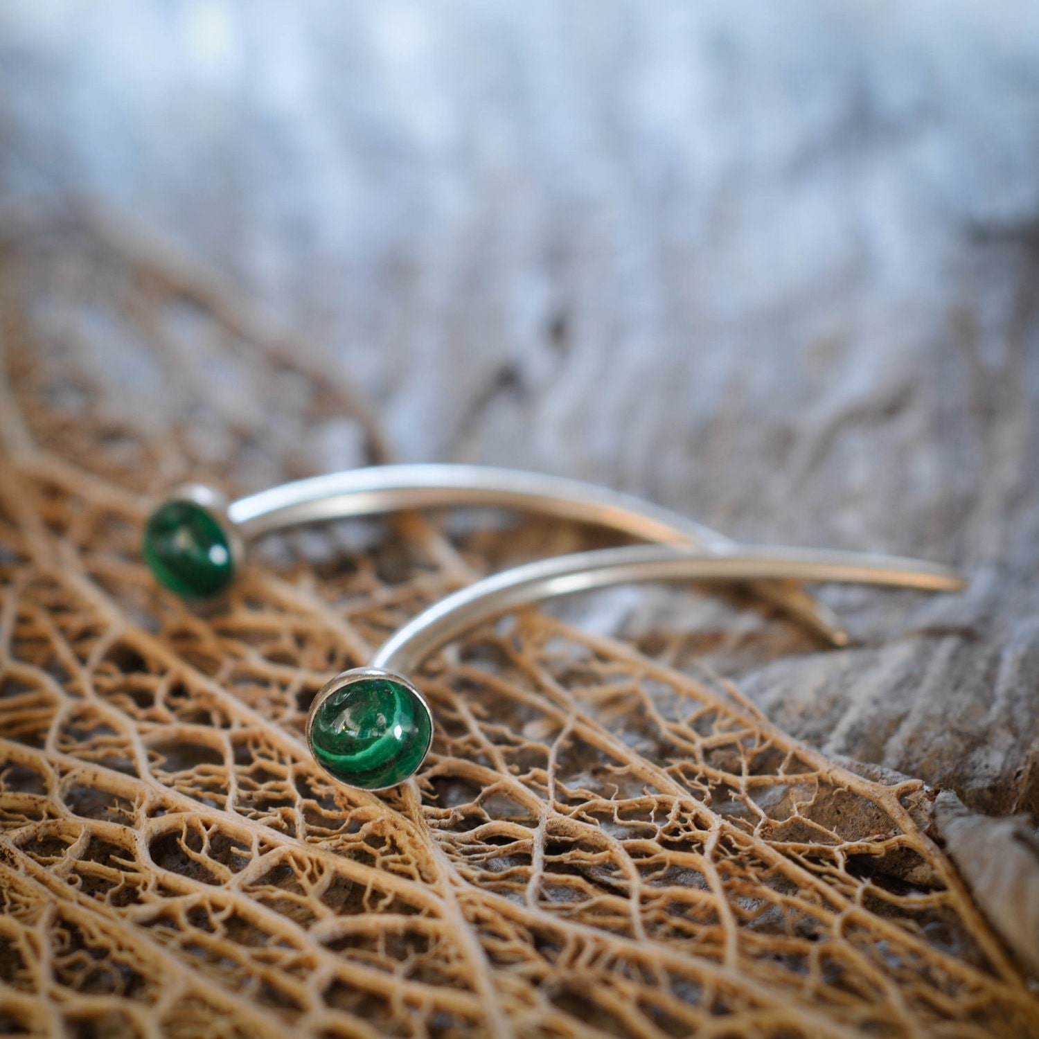 Elegant Malachite 12 / 10 / 8 / 6 Gauge Sterling Silver Malachite Talon Earring Piercing Dangle