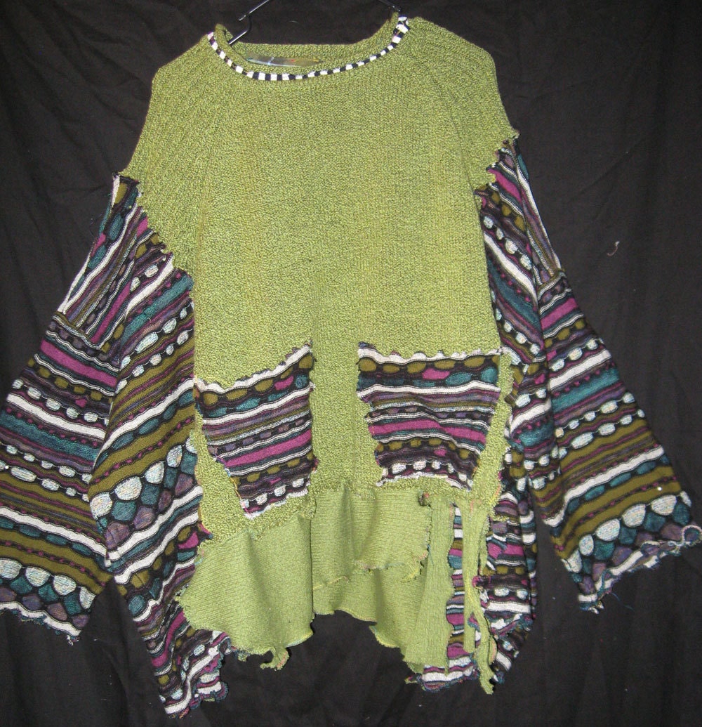 Soft Green over sized funky upcycled sweater Pullover