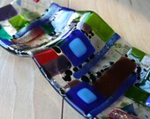 Iridescent Striped Orange and Blues Fused Glass Tiny Dish