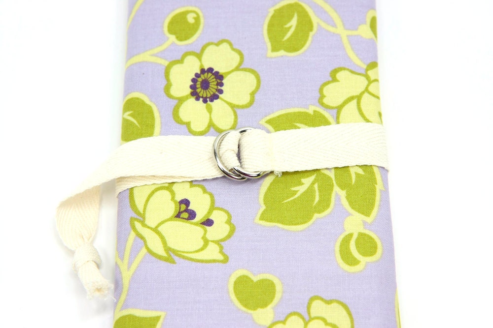 SHORT - dpns or Circular Knitting Needle Organizer Case - Tutti Fruiti Lavender - 24 natural cotton pockets - Art Tool Case