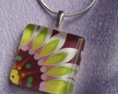 Lime Green and Yellow Sunflower Scrabble Glass Tile Pendant