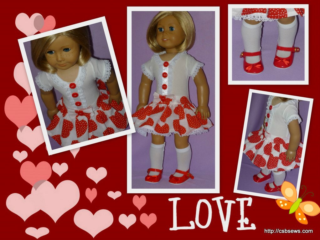 American Girl Doll Valentines Dress with Shoes and Socks