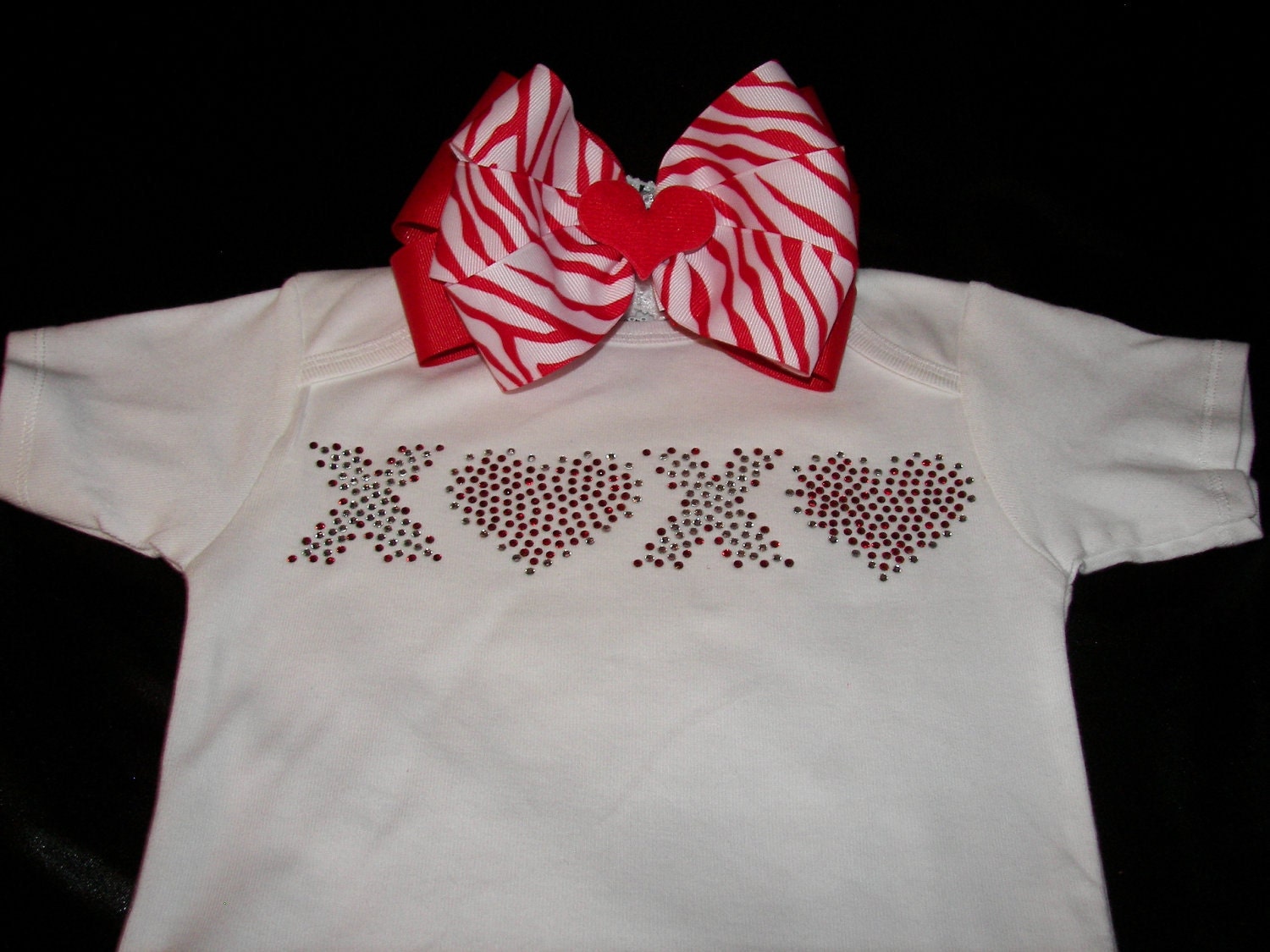 Love and Kisses BLING Onesie/Shirt and Hairbow Combo--XOXO