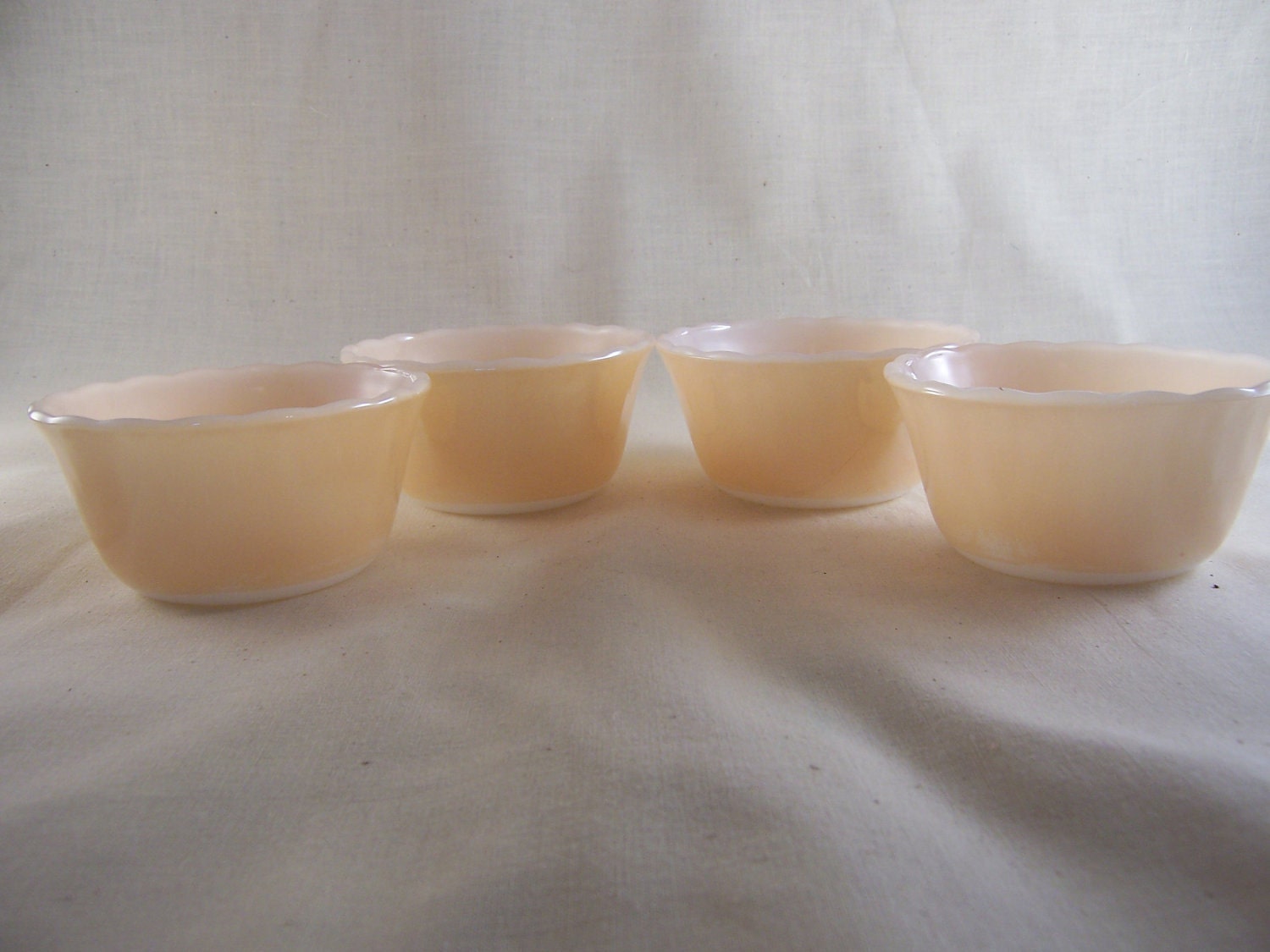 Dreamy pale peach 1950's pyrex custard dishes-vintage instant pyrex bowl collection