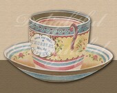 Vintage Coffee Cup and Saucer Floral Pastel Altered Art Print 5 x 7