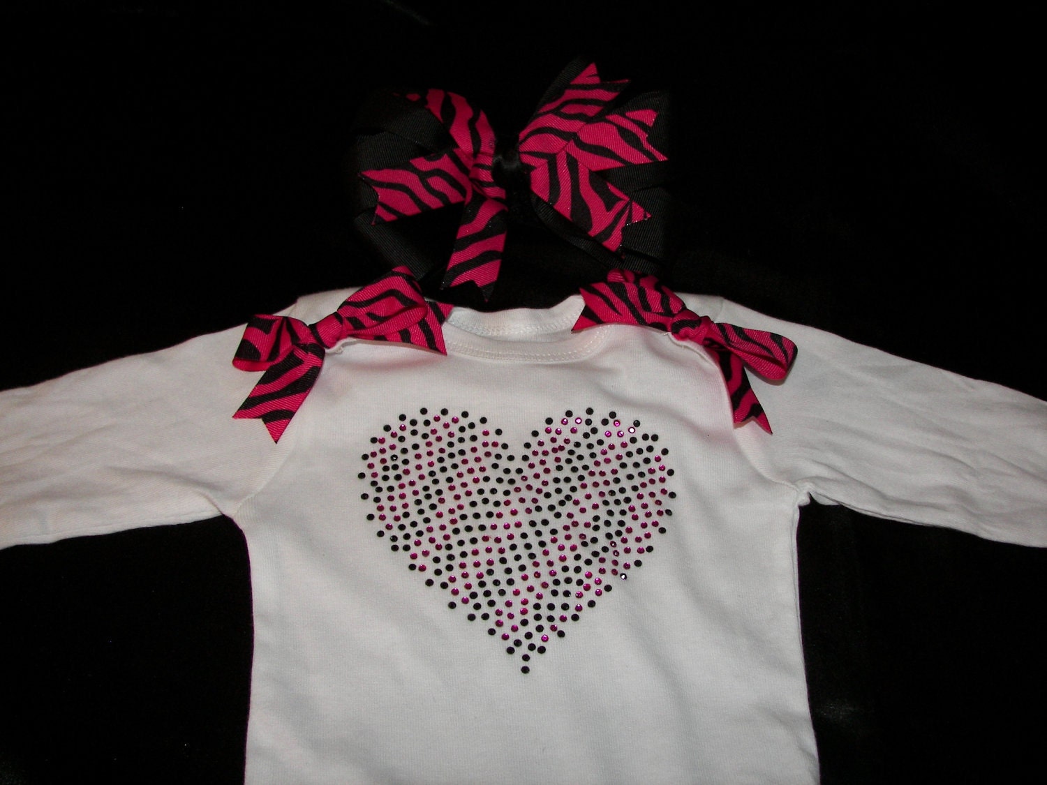 Heartbreaker Hot Pink Zebra Print Onesie/Shirt and Hairbow Combo--