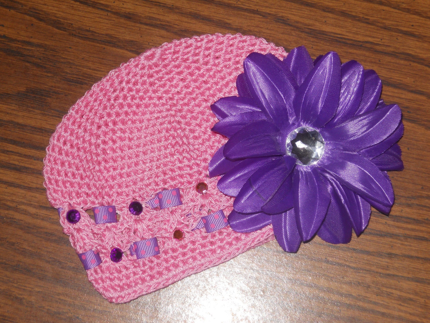 Pink and Purple Crochet Hat for Infants - 3 Years or Toddler - Adult