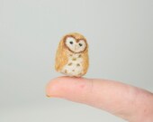 Miniature Needle Felted Pocket Barn Owl in Tan and Brown