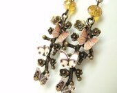 Tree Branch Twig Jewelry Avant Garde Earrings With Tiny Butterflies Antique Copper Bronze