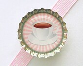 Coffee Cup Bottle Cap Magnet - pink tea cup, tea party favors, tea gift, coffee kitchen decor, coffee cup decorations, pastel pink kitchen