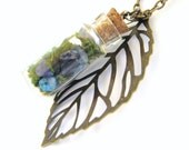 Leaf Necklace Glass Moss Terrarium Necklace Gemstone Jewelry Blue Sodalite