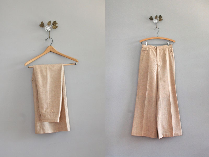 wide leg pants / 1970s wool trousers / high waist