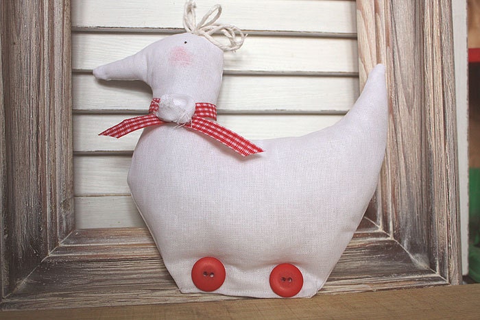 Sweet, white duck - fabric, stuffed toy