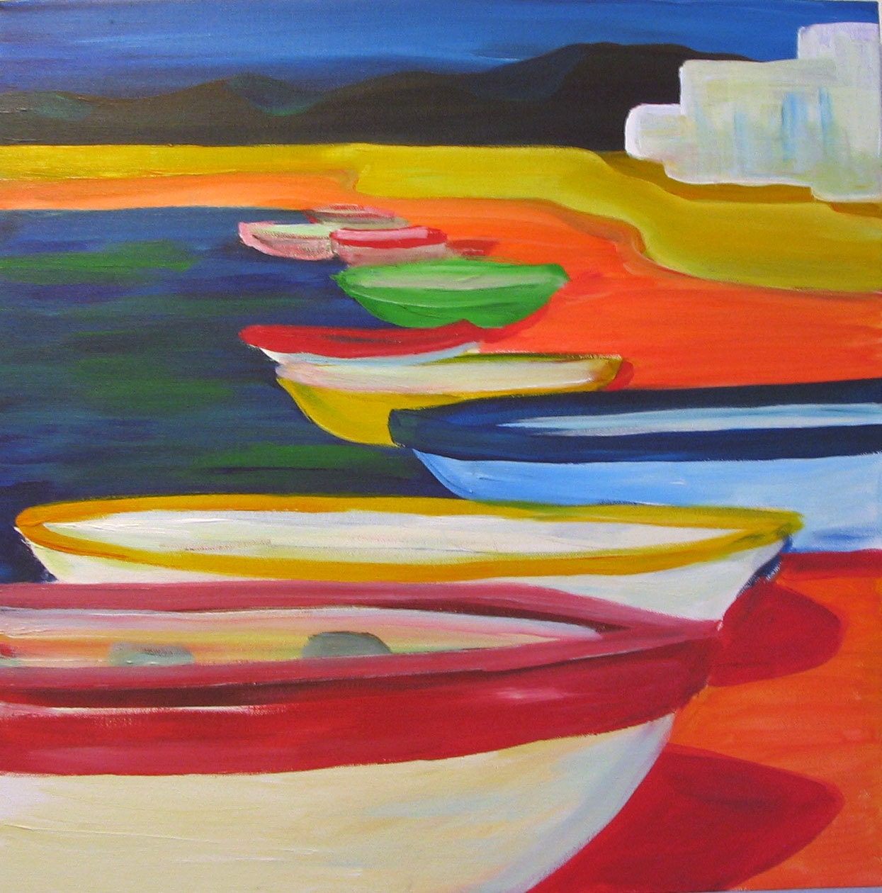 Colorful Boats In Baja- Abstract Contemporary Original Panting Print by Kelly Simpson