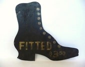19th C Womens Boots Trade Sign Tin Advertising Primitive Folk Art Victorian Vintage Shoe
