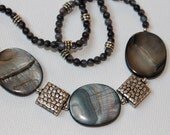 Smoky Grey Shell Necklace with Metallic  beads