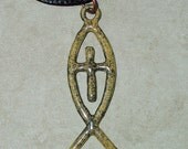 Christian Fish Cross Pendant/Charm (Yellow/Black, Hand-Fired, Enameled Copper)