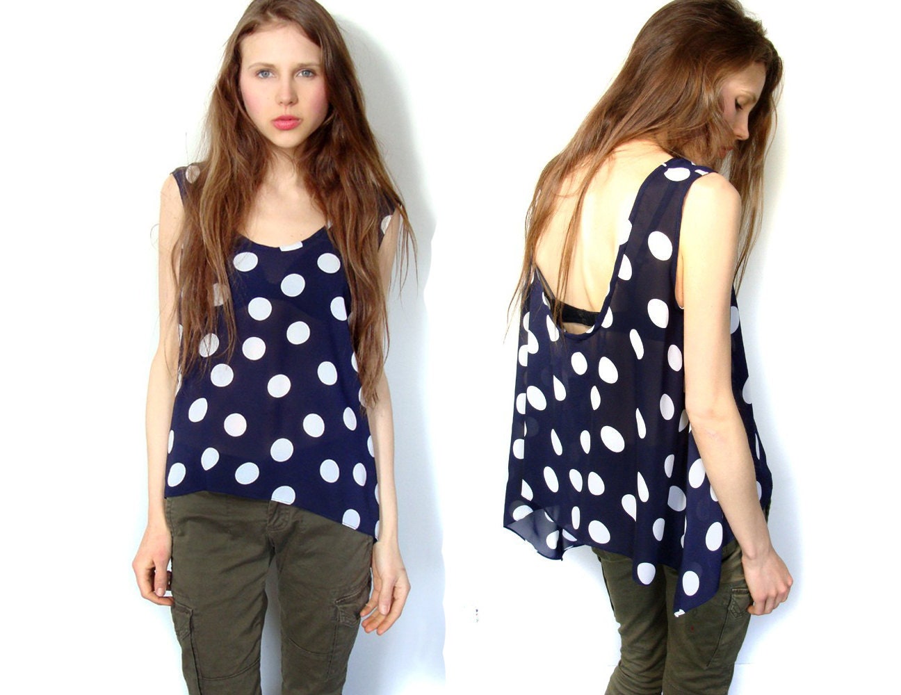 Polka dot print tank top women Medium