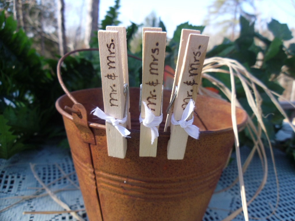 Mr and Mrs Clothespins for Rustic Wedding and Receptions Set of 12
