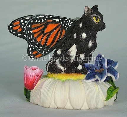 Cat Fairy Figurine Monarch Butterfly Fantasy Cat Art Artist Signed