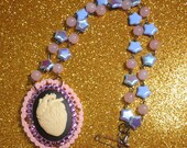 Babydoll Heart Rhinestone Cameo Necklace  n125