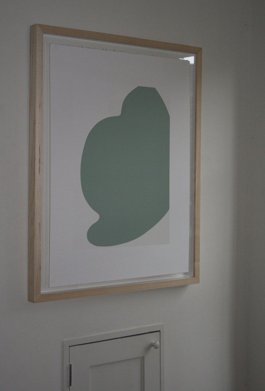 Simple, bold  'Green Leaf' handmade original screenprint on finest quality paper, in a soft grey/green