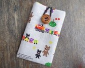 iPhone 4s, 4, 3g Padded Cute Sleeves - CuteBear and Train/ elastic string with vintage wooden button closure