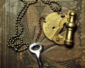 VINTAGE CHARM  - Steampunk, Victorian, Edwardian Assemblage Altered Art  Key Hole Brass Pocket Watch Plate Escutcheon Mens, Womens Necklace