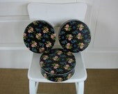THREE metal box tin flowers sewing storage supplies