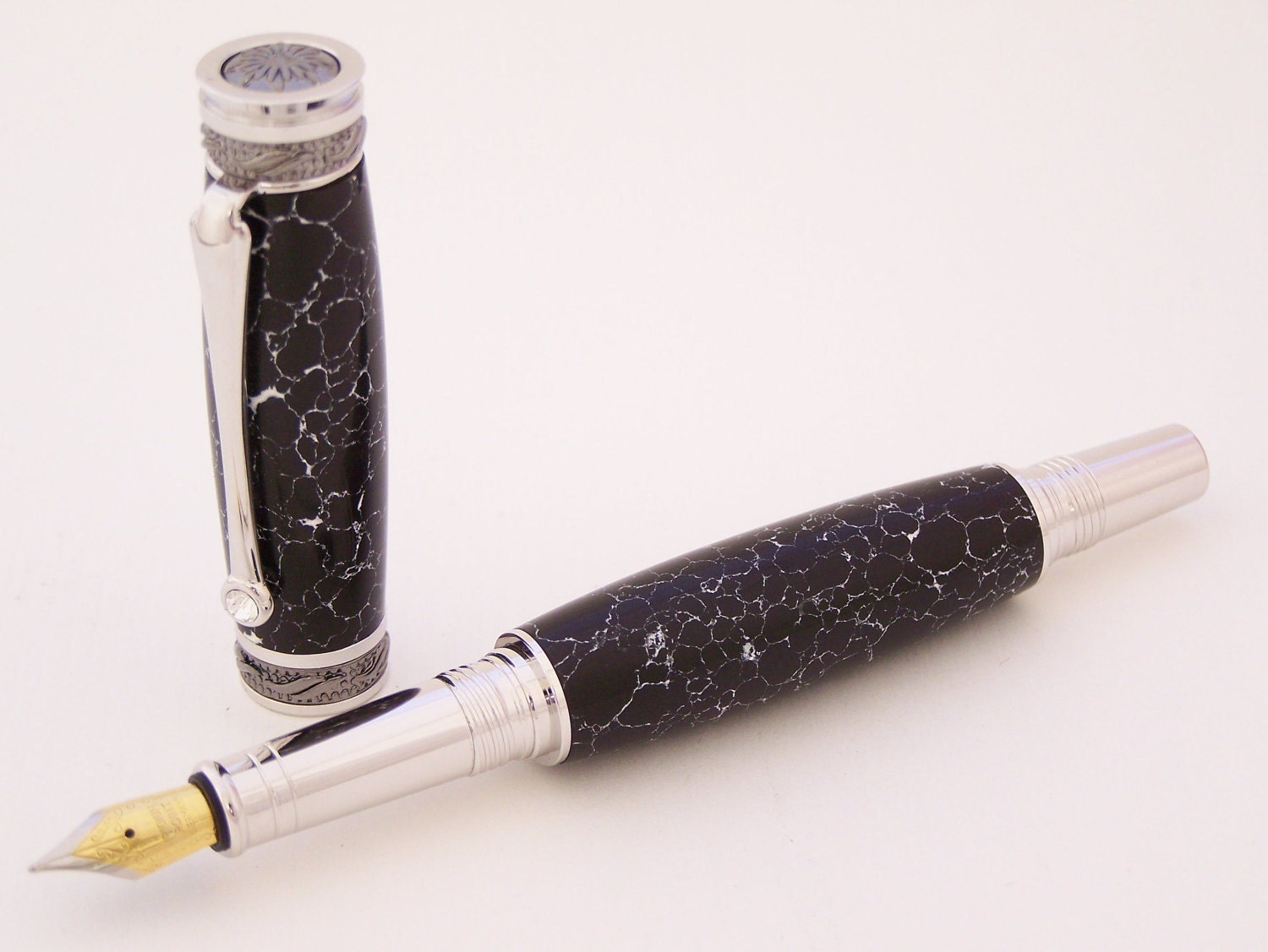 Black Web Tru-Stone Majestic Jr. Fountain Pen (Handmade in USA)